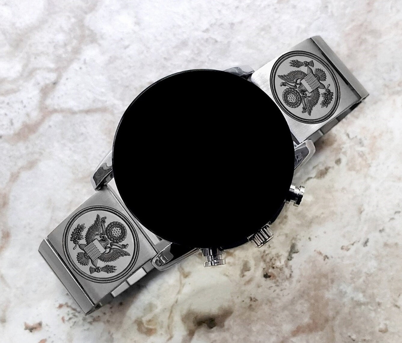 Engraved Watch Band Compatible with Samsung Galaxy Watch 3 45mm 46mm Gear S3 Frontier and Classic Stainless Steel Strap Bracelet AS1-B22